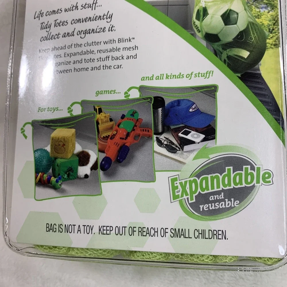 Tidy Totes Car Quick Clutter Collectors 4 Green Mesh Bags 18x14 Drawstring Reuse